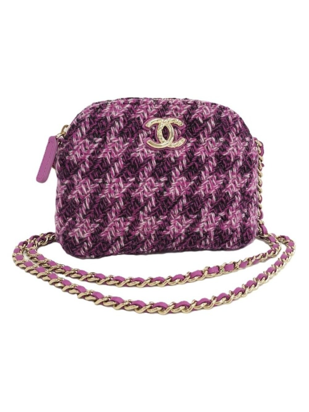 Chanel Quilted Chain Shoulder Bag Tweed Purple